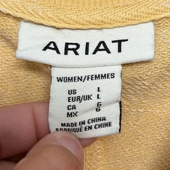 ARIAT STEER HEAD YELLOW PULLOVER WOMENS LARGE - Picture 4 of 4